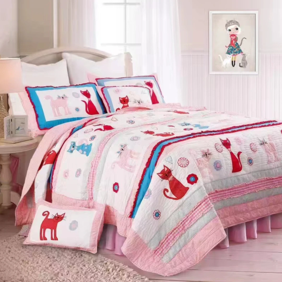 【苏大笨】童趣喵星人全棉手工拼布绗缝被