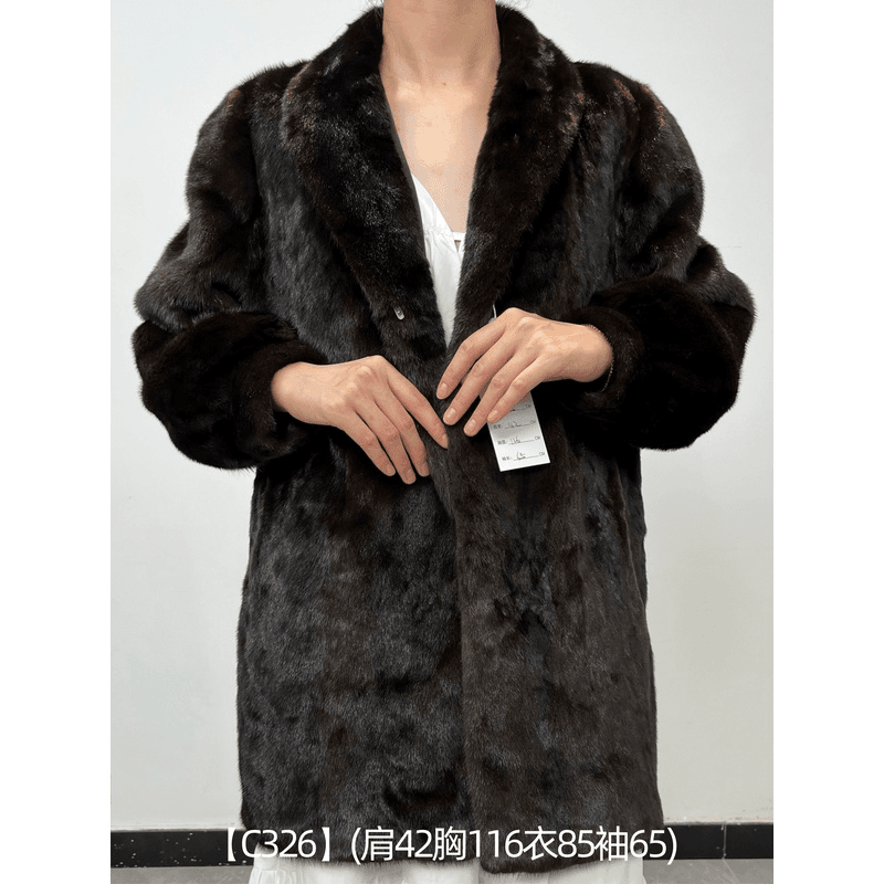 【C326】本黑全抽中古外套vintage古着整貂女母貂翻立领泡泡袖