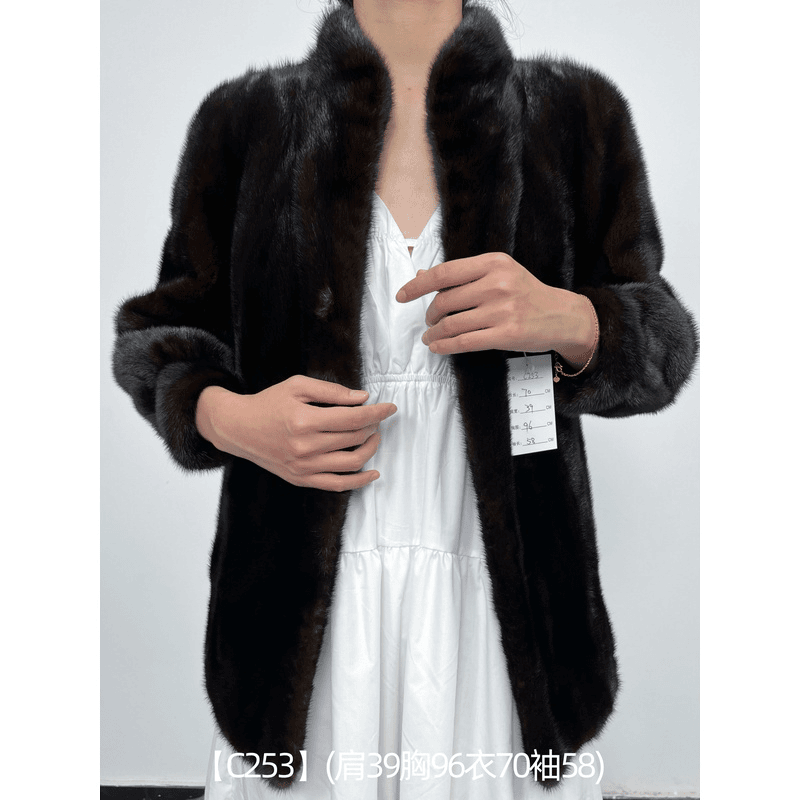 【C253】自然黑全抽中古外套vintage古着整貂女母貂立领泡泡袖