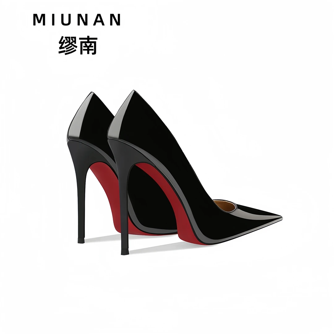 缪南红底高跟鞋女2025爆款洋气大码尖头黑色高跟鞋女不累脚高级感