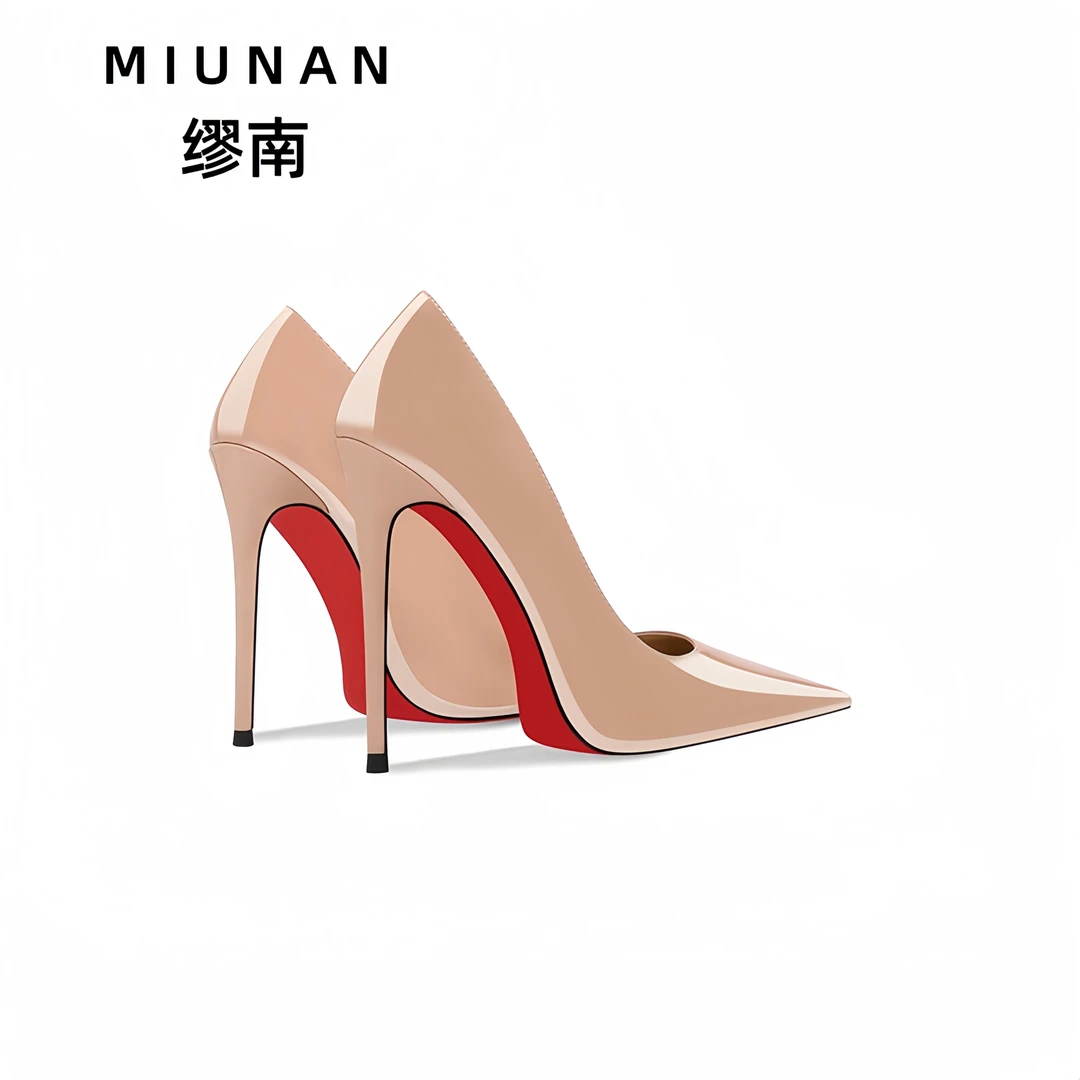缪南裸色红底高跟鞋女2025爆款洋气细跟尖头性感气质裸色高跟鞋女