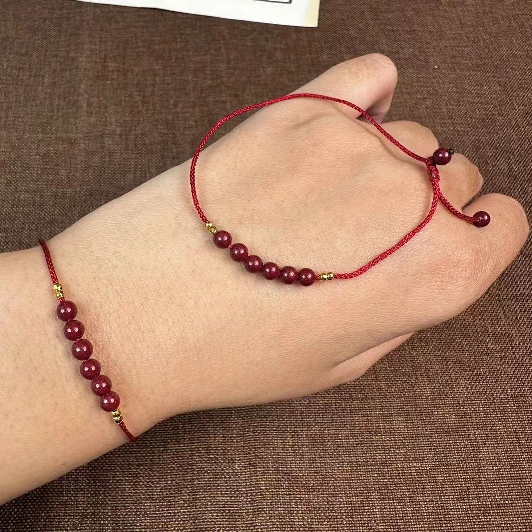 天然辰砂4mm紫金砂时尚圆珠精美叠带手绳可调节手链-SQZ310596