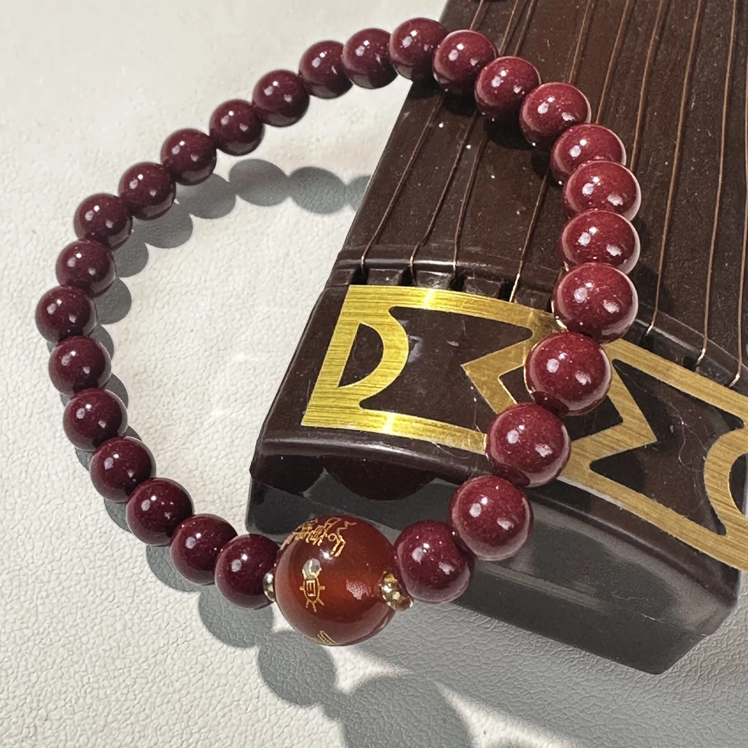 天然辰砂辰砂6mm紫金砂手链南红玛瑙素圈辰砂时尚手链-SQS310607