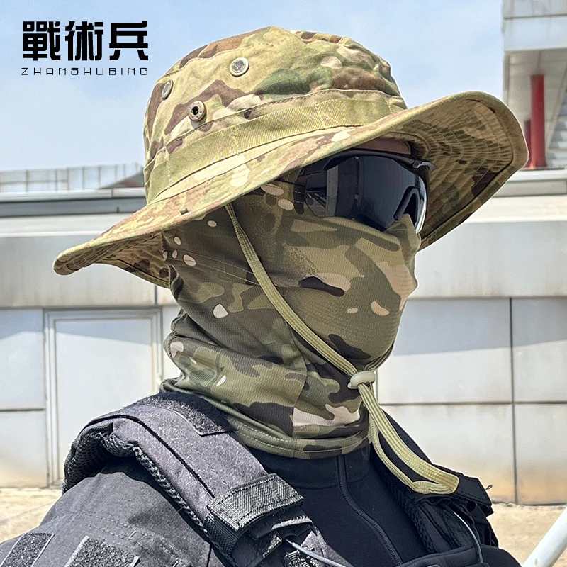 户外迷彩帽战术奔尼帽圆边遮阳帽头套面罩骑行速干透气防晒防风沙