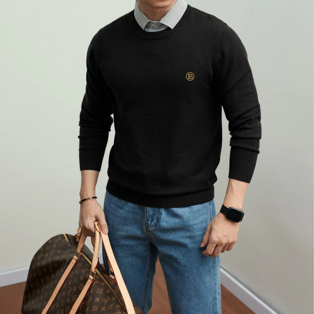 假两件针织衫男2024新款轻奢商务内搭男士打底衫衬衫领毛衣秋冬季