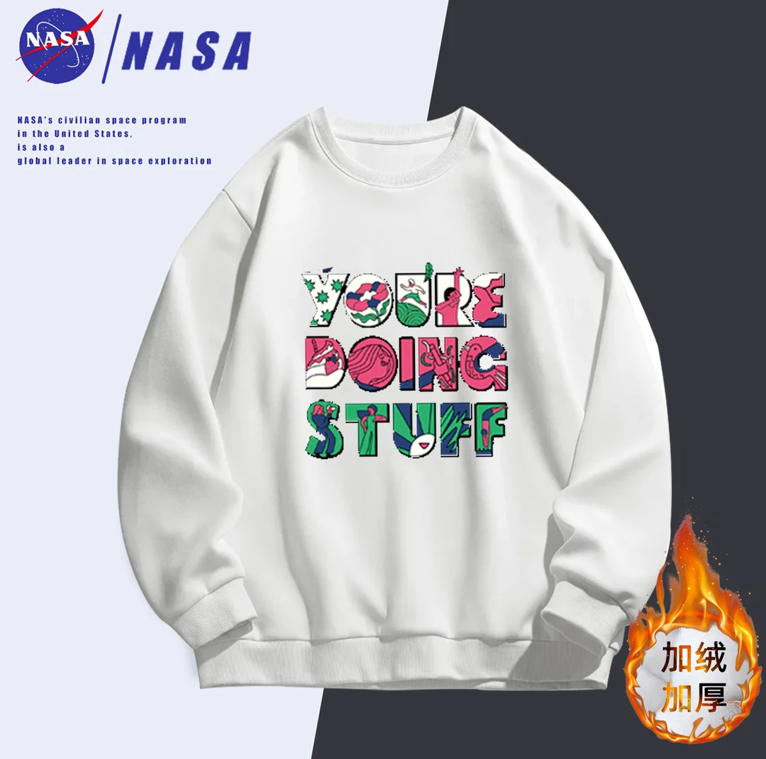 时尚加绒加厚印花潮流卡通圆领卫衣-涂鸦字母