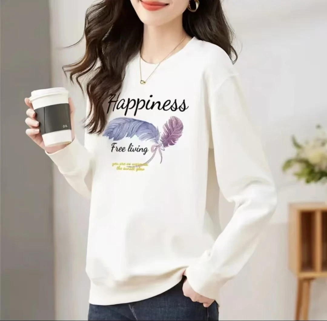 时尚百搭男女情侣款青春设计感情侣INS圆领卫衣-幸运羽毛