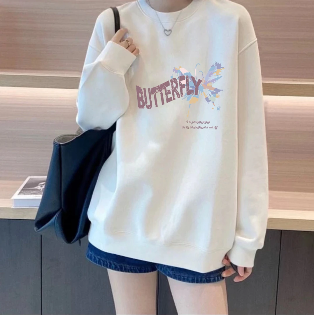 时尚百搭男女情侣款青春设计感情侣INS圆领卫衣-彩带蝴蝶