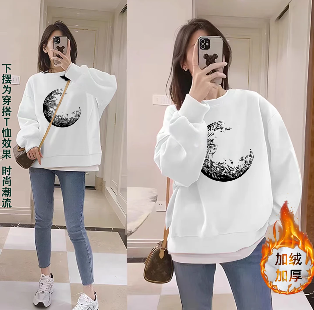 G103105新疆长绒棉男女情侣款青春设计感情侣I圆领卫衣-线月球