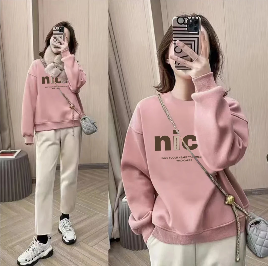 时尚百搭男女情侣款青春设计感情侣INS圆领卫衣-NICE字母