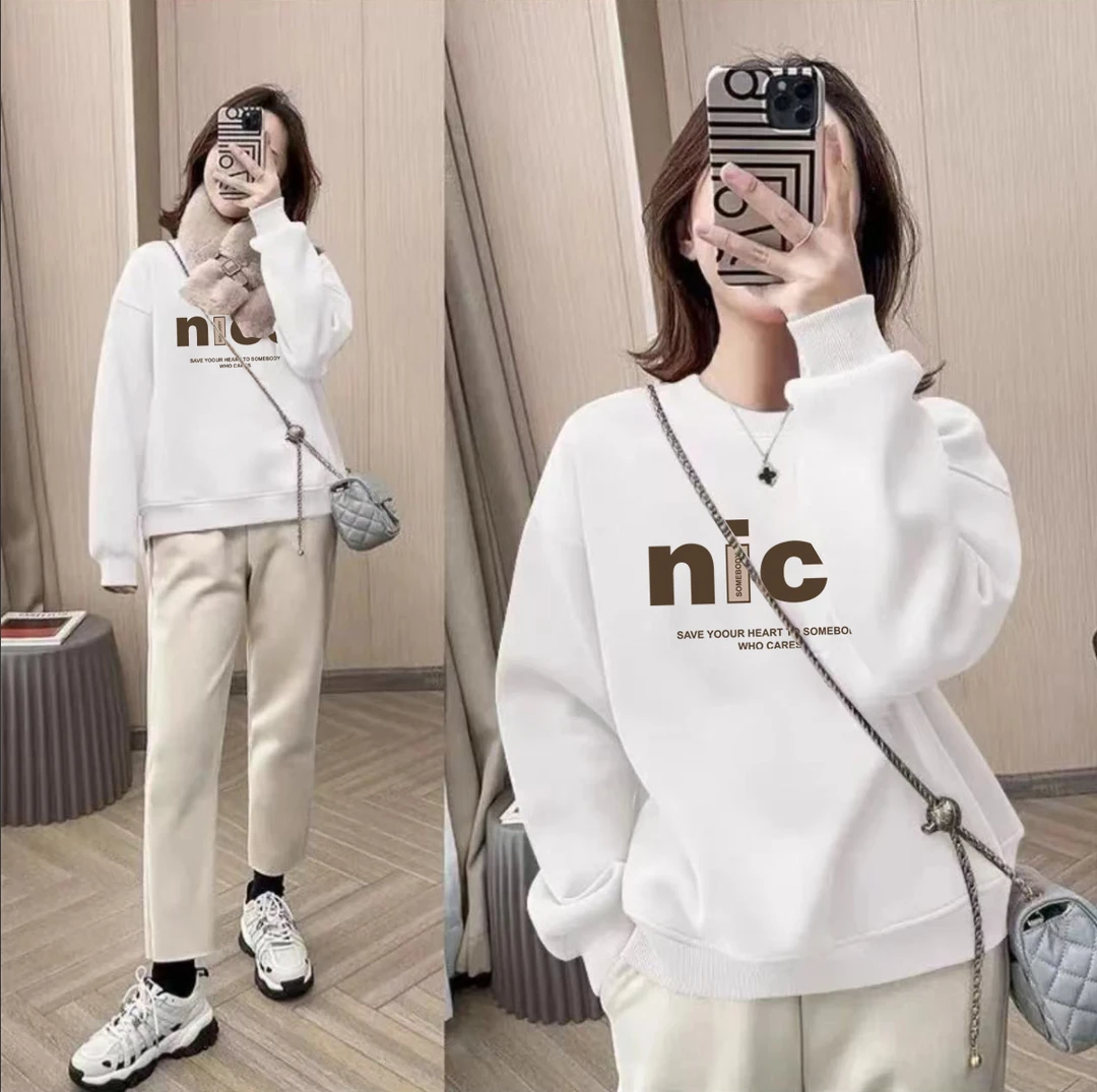 时尚百搭男女情侣款青春设计感情侣INS圆领卫衣-NICE字母