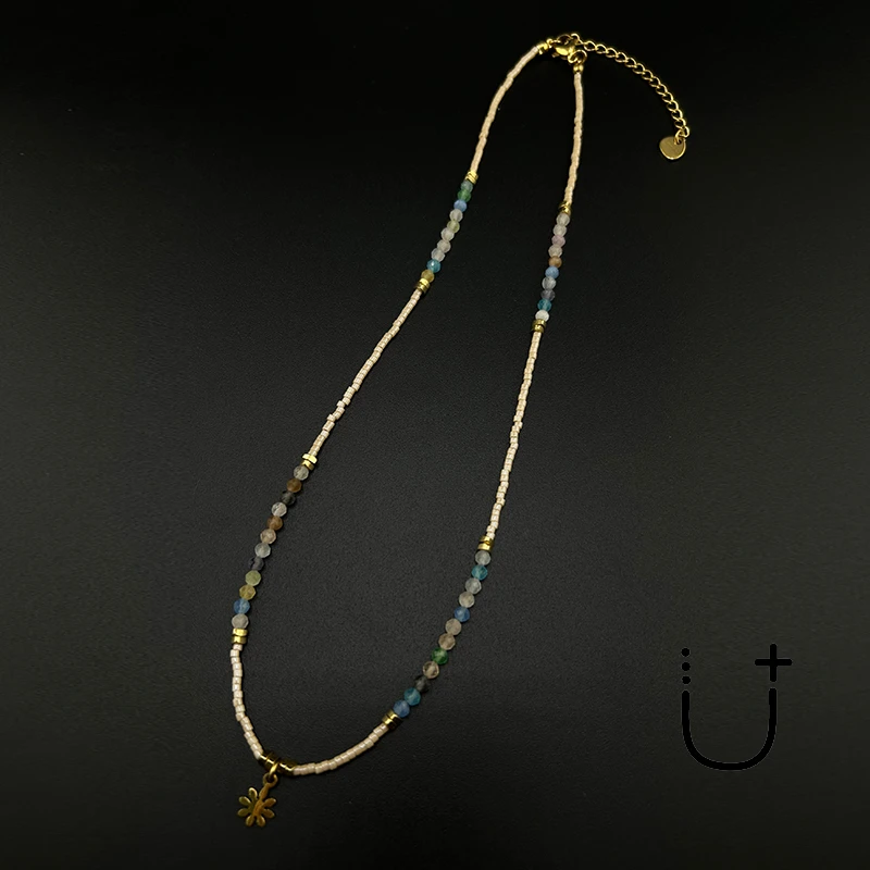 0022法式浪漫彩色石头小花款项链
