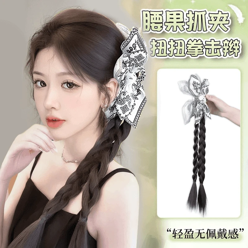 假发辫子女新中式夏日清新腰果妞妞拳击辫抓夹款双股麻花辫马尾