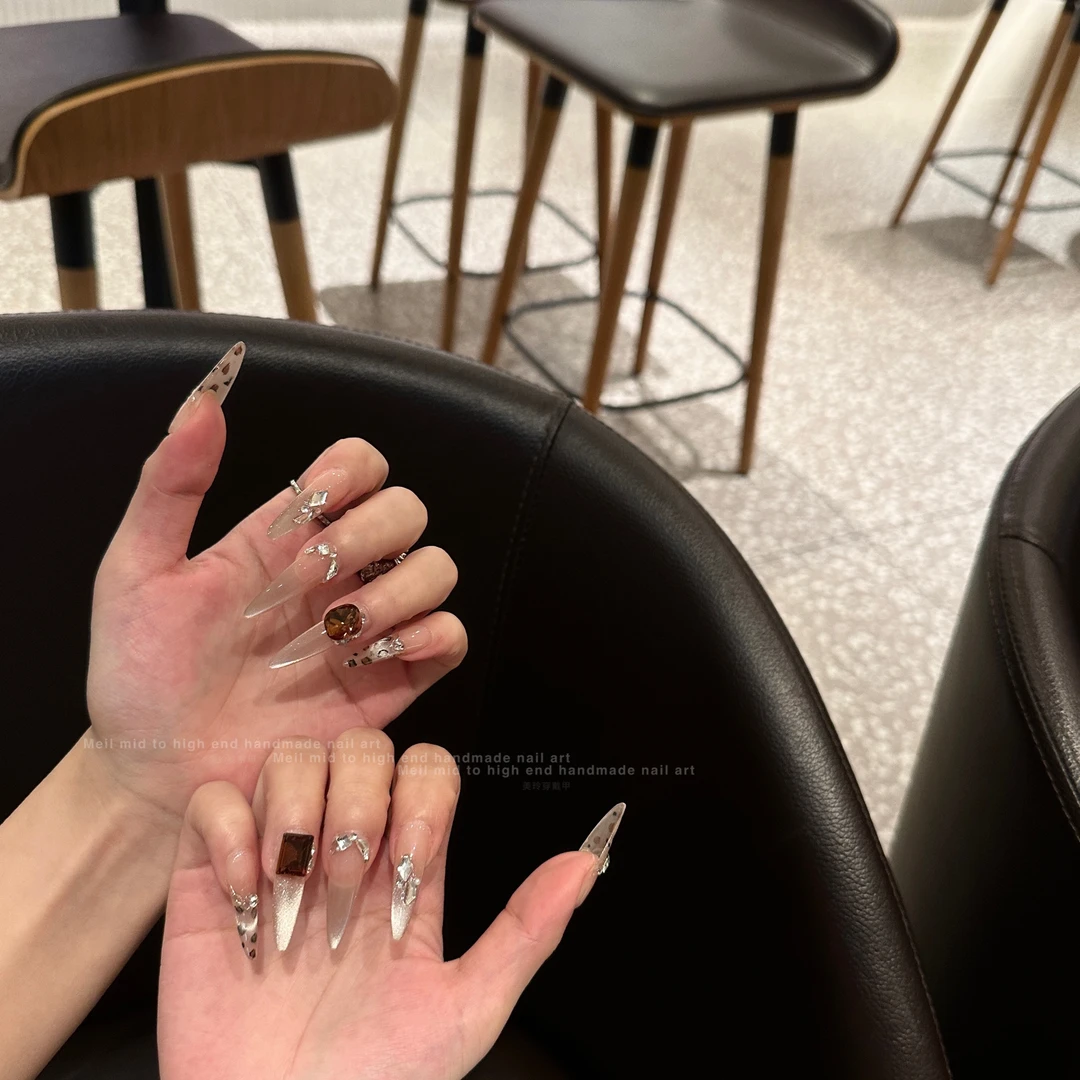 Meil Nail 小豹纹 裸色猫眼豹纹美甲可拆卸穿戴甲中长款-ML2411