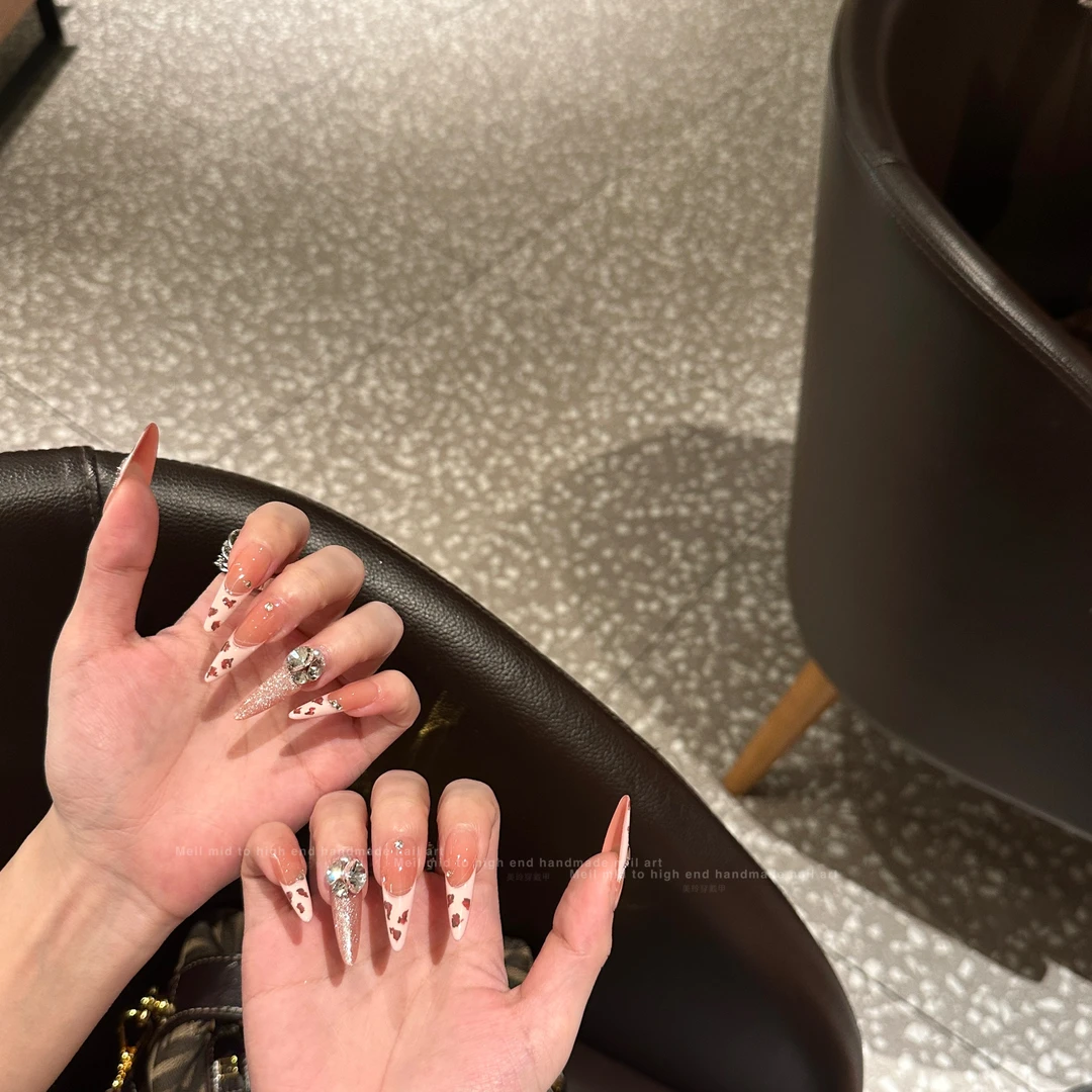 「豹豹酱」MeiL | 31加长尖圆 奶油小豹纹美甲 /穿戴甲-ML2691