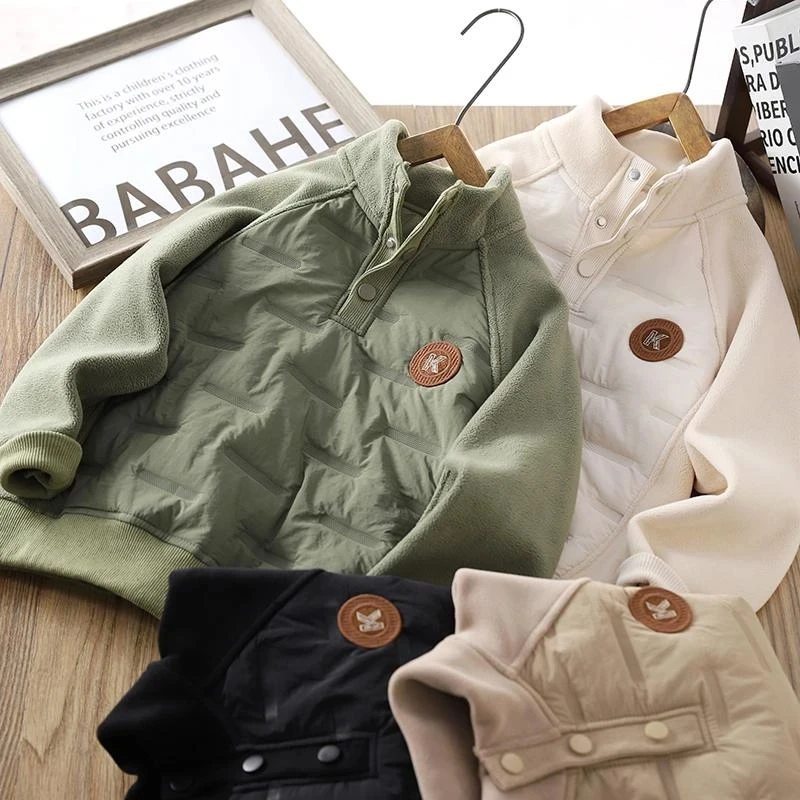 男童加厚卫衣秋冬装2025新款儿童夹棉保暖防风上衣冬季男孩内胆衣