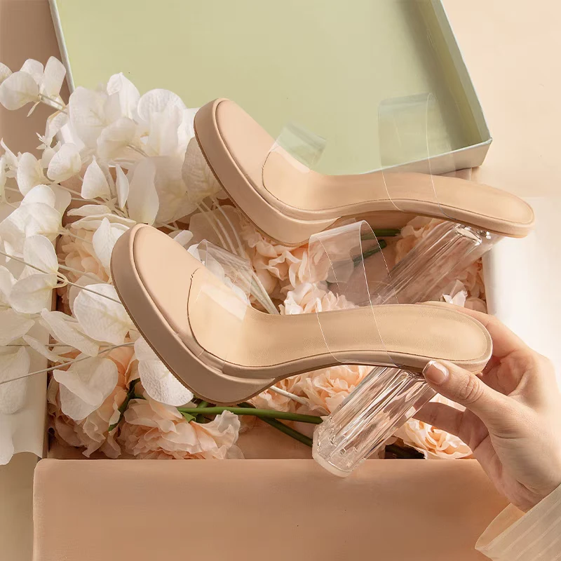 小个子不累脚高跟鞋女凉鞋2025春夏新款透明设计感水晶凉拖鞋外穿