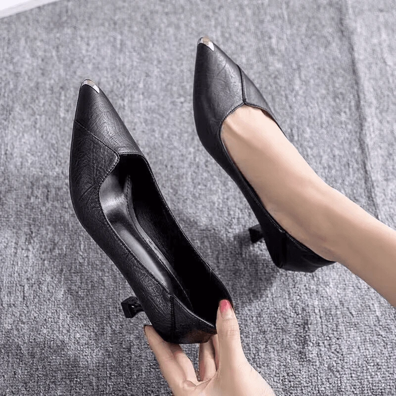 小跟尖头女两穿秋新款3cm高跟鞋单鞋5公分中跟猫跟黑色职业工作鞋