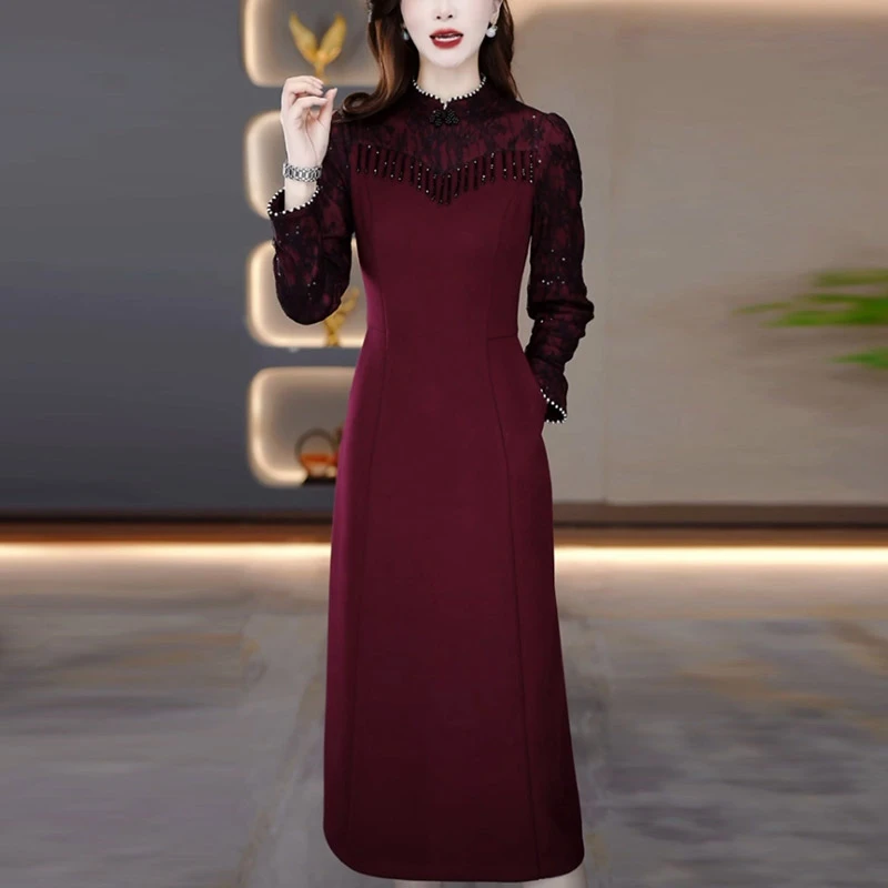 双面磨毛加厚保暖连衣裙2024冬季新款中长款收腰显瘦气质打底裙子