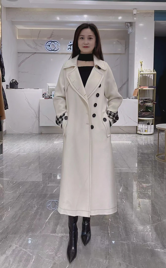 气质轻奢米色毛呢大衣优雅百搭女士长款外套