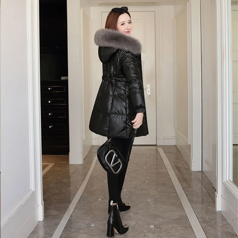 2023年新款时尚修身亮面免洗棉服女中长款加厚小个子大牌高端