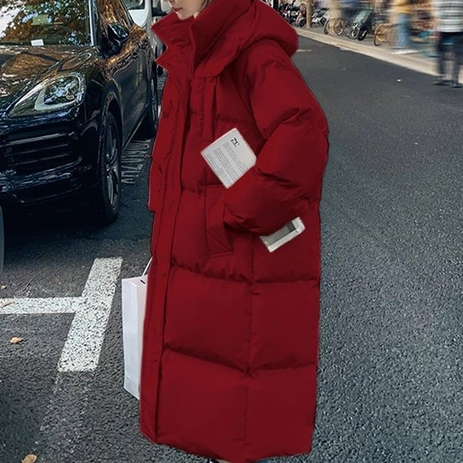 新款2023羽绒服新款服女中长款到脚踝宽松过膝加厚连帽面包服冬