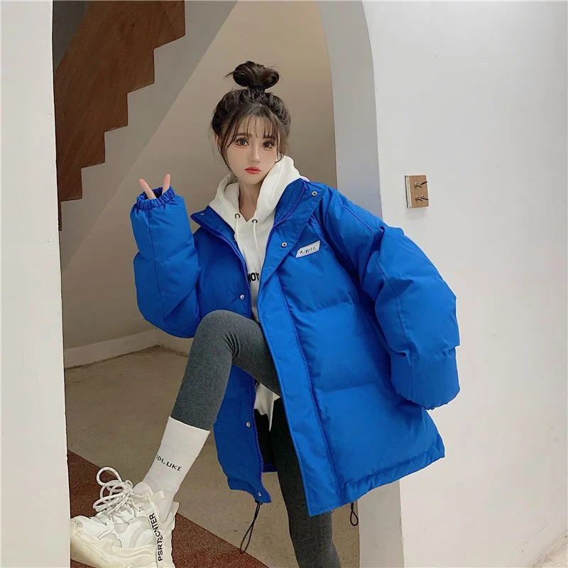 当季爆款克莱因蓝羽绒服女冬季2022韩版宽松学生棉袄外套设计感小