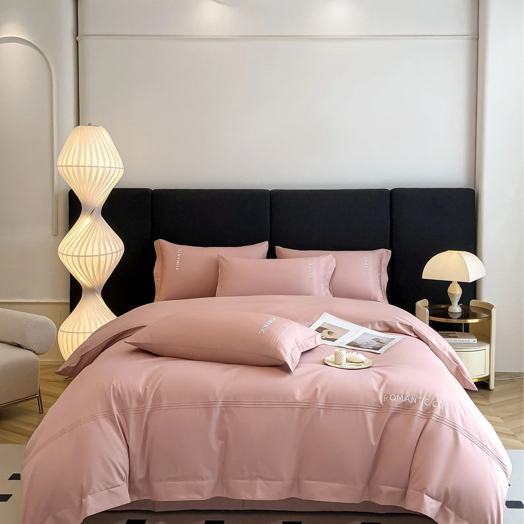 24年新款.纯色.全棉.长绒棉刺绣.被套.轻奢.四件套.床上用品套件.