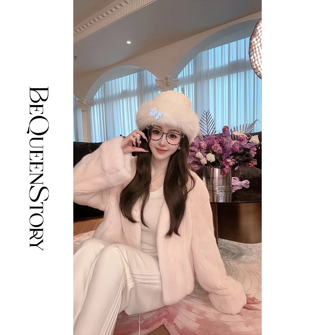 余潇潇【挚爱女神】高级感轻奢甜美进口水貂毛V领短款皮草