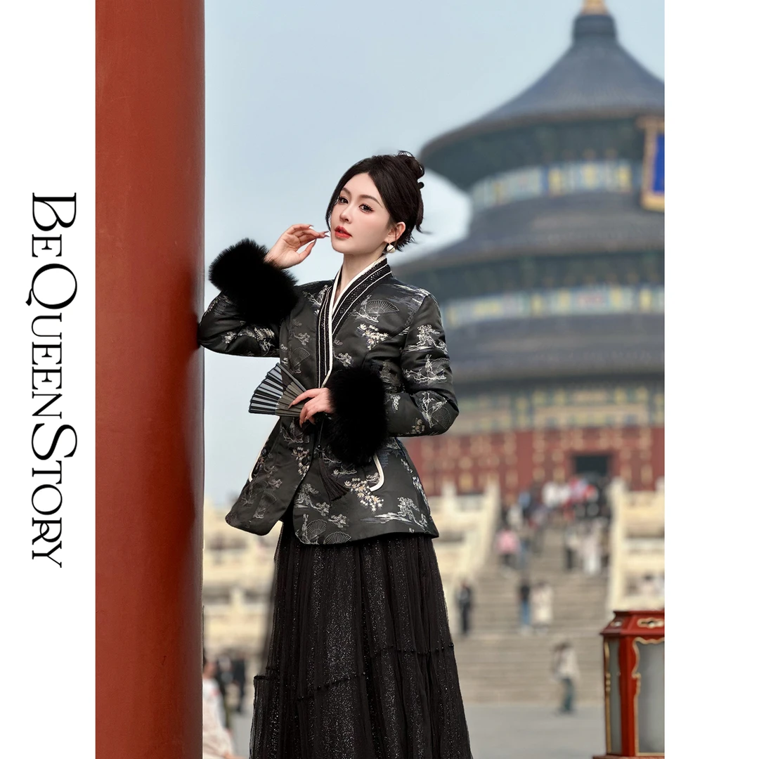 余潇潇【京华烟云】新中式提花白鹅绒收腰国风保暖羽绒服腔调穿搭