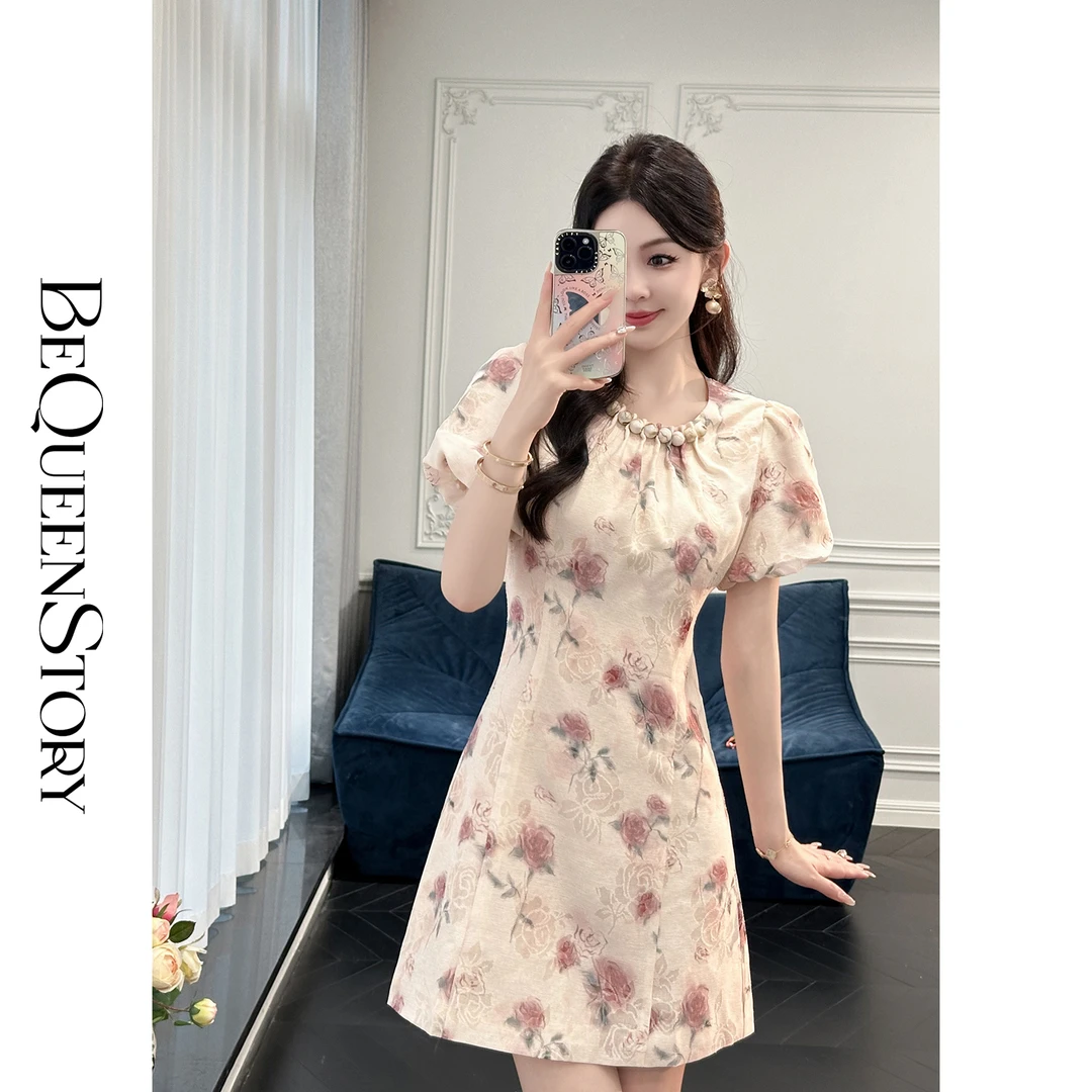 BeQueenStory【赤茶玫瑰】法式气质高级感提花肌理感修身连衣裙森女