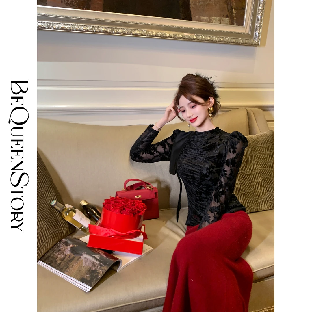 余潇潇【流光晚宴】复古丝绒飘带长袖连衣裙&上衣气质高级感秋装女