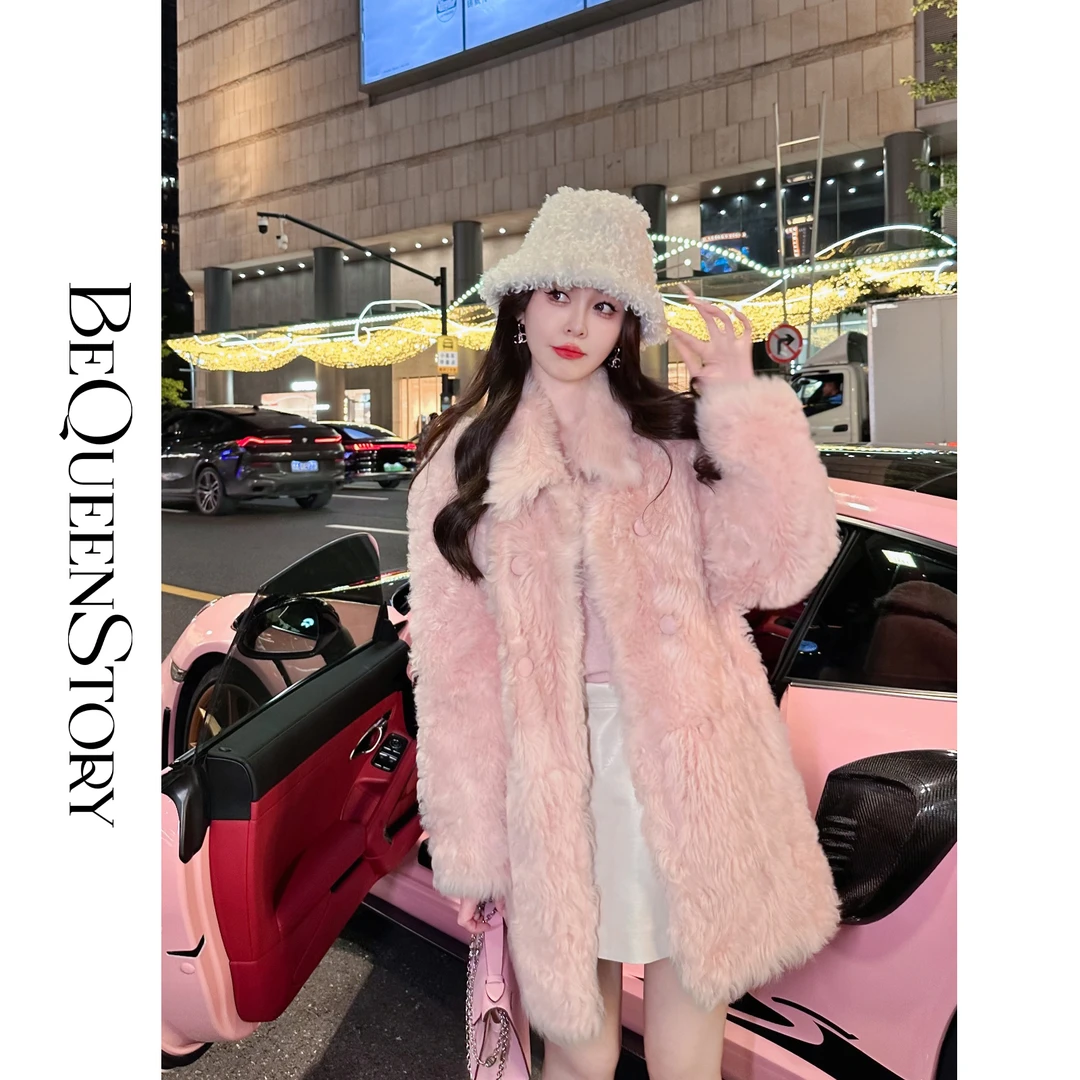 余潇潇【水晶美人】细软饱满托斯卡纳皮毛一体满翻领中长款外套