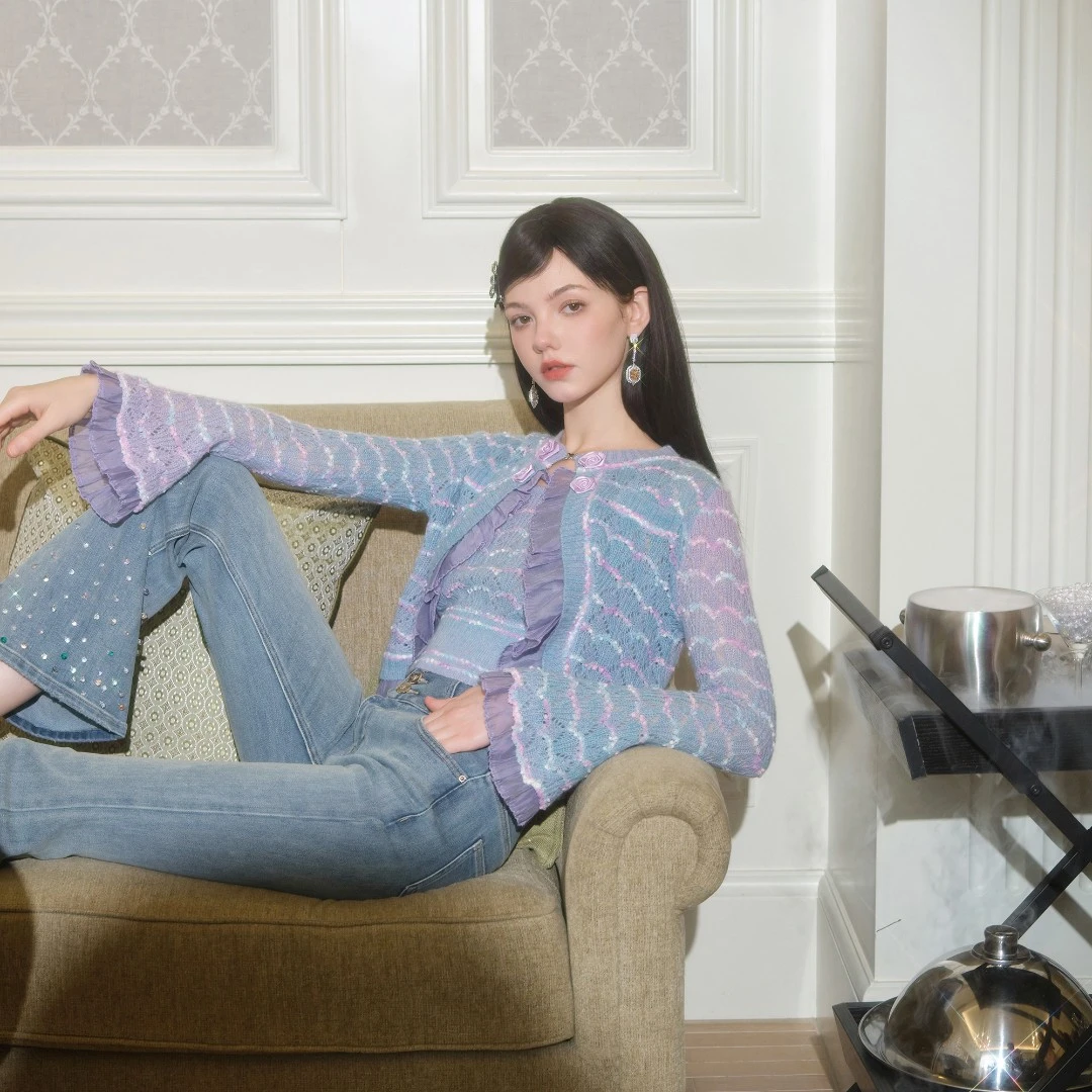 BeQueenStory【许愿池少女】马海毛混纺羊毛渐变吊带开衫新款