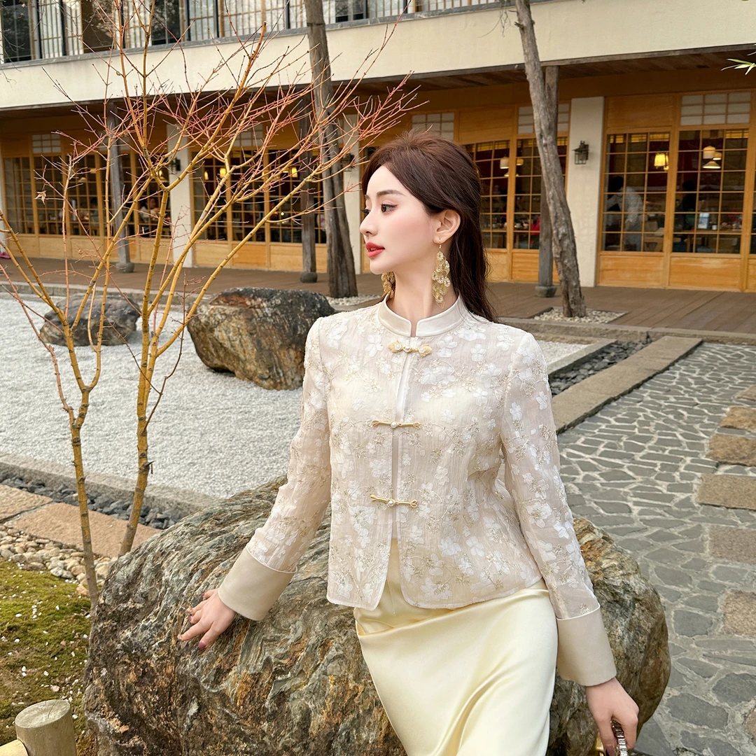 BeQueenStory【茉韵婉香】新中式国风复古手工盘扣提花醋酸修身外套