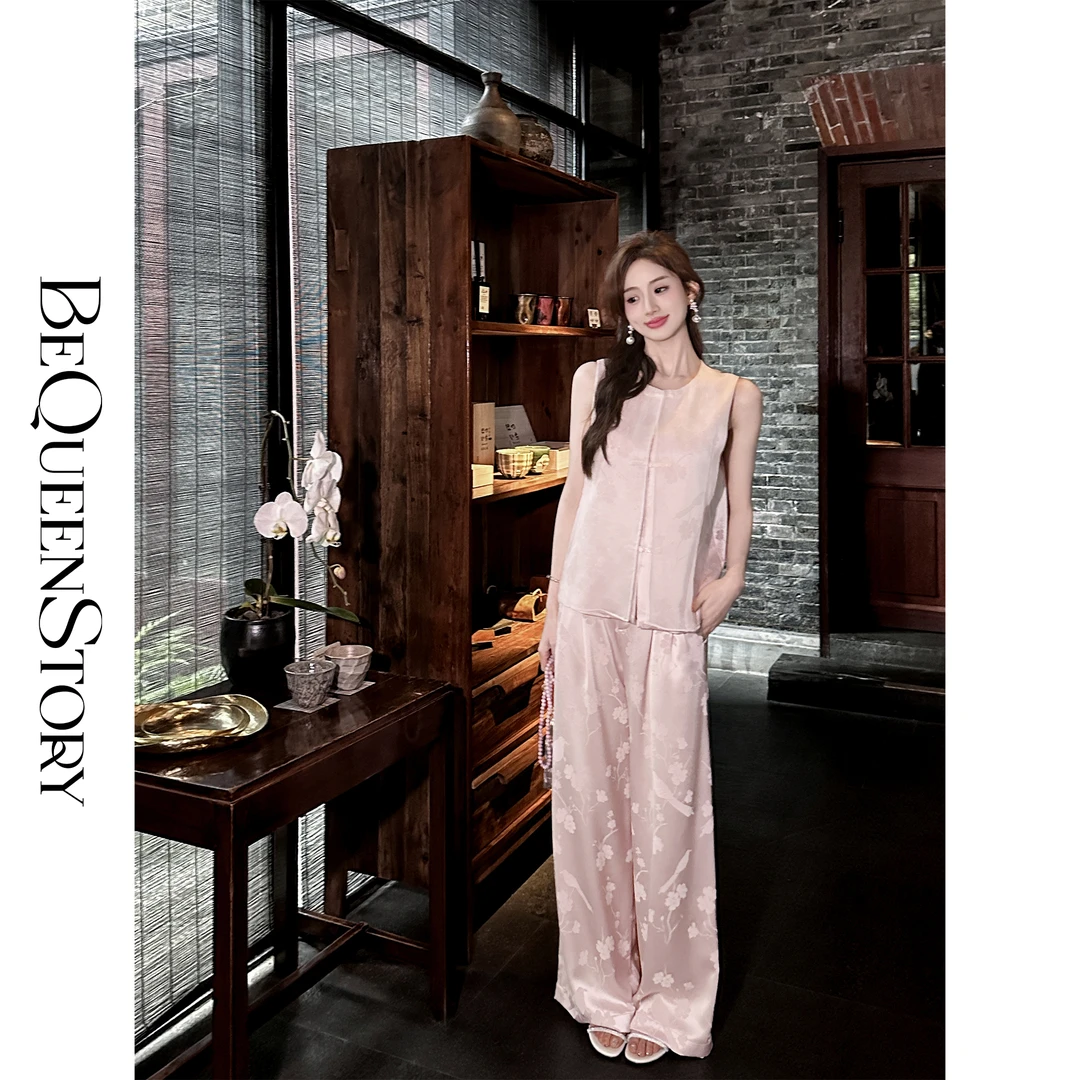 BeQueenStory【山海】新中式国风时尚气质醋酸提花盘扣马甲&休闲裤
