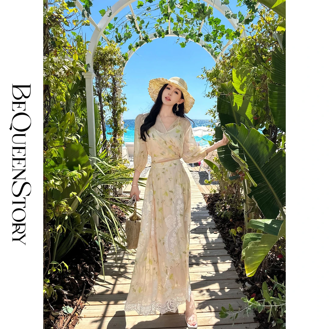 BeQueenStory【南法仲夏梦】法式宫廷风蕾丝上衣大摆半裙高级感套装