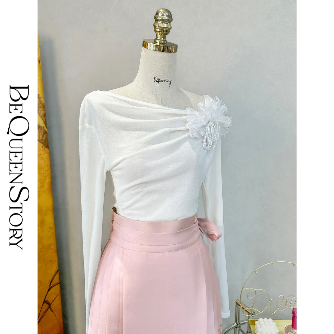 BeQueenStory 【花间百利】轻薄设计感长袖修身款针织上衣2025新款