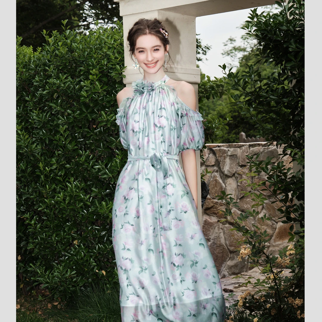 BeQueenStory【伊芙花园】法式气质印花时尚连衣裙女夏季新款新款