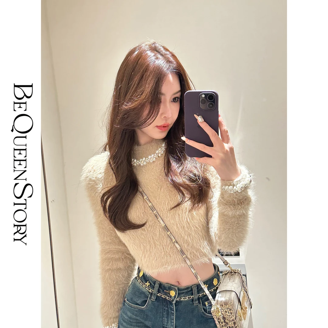 BeQueenStory【溏心风暴】手工钉珠进口纱线气质毛衫设计感ins毛衣