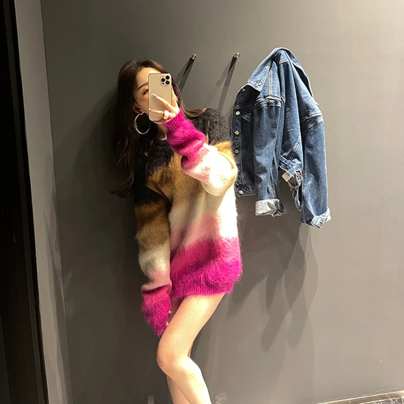 BeQueenStory【北海道的雪】慵懒宽松柔软拼色毛衣开衫早春季热力感