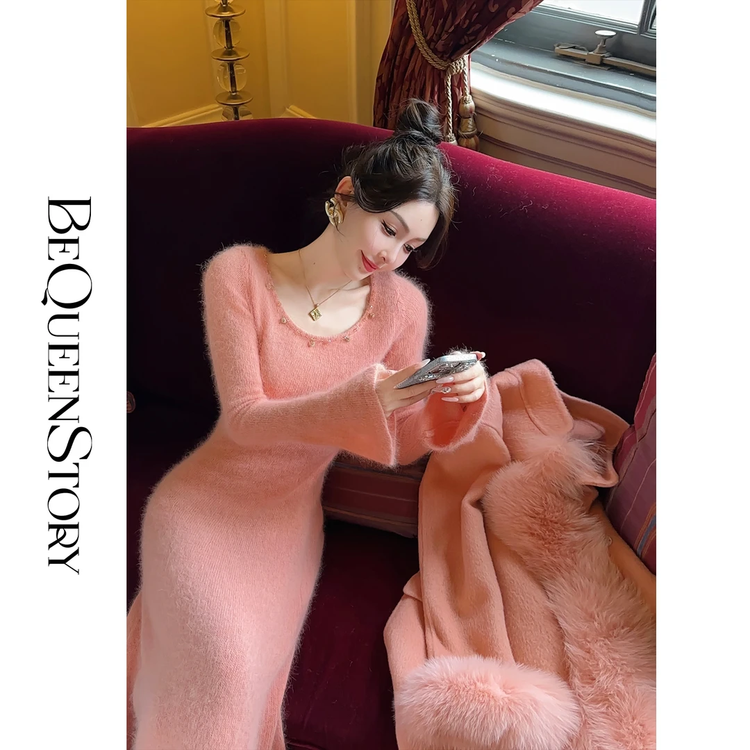 BeQueenStory【柔光曲线】气质柔软舒适显瘦鱼尾中长款连衣裙2025