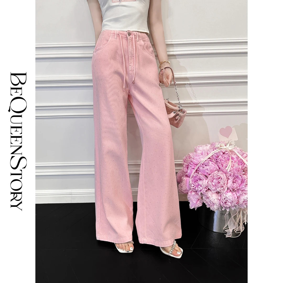 BeQueenStory【恋综神裤】重工精致手工缝珠棉直筒时尚抽绳休闲裤