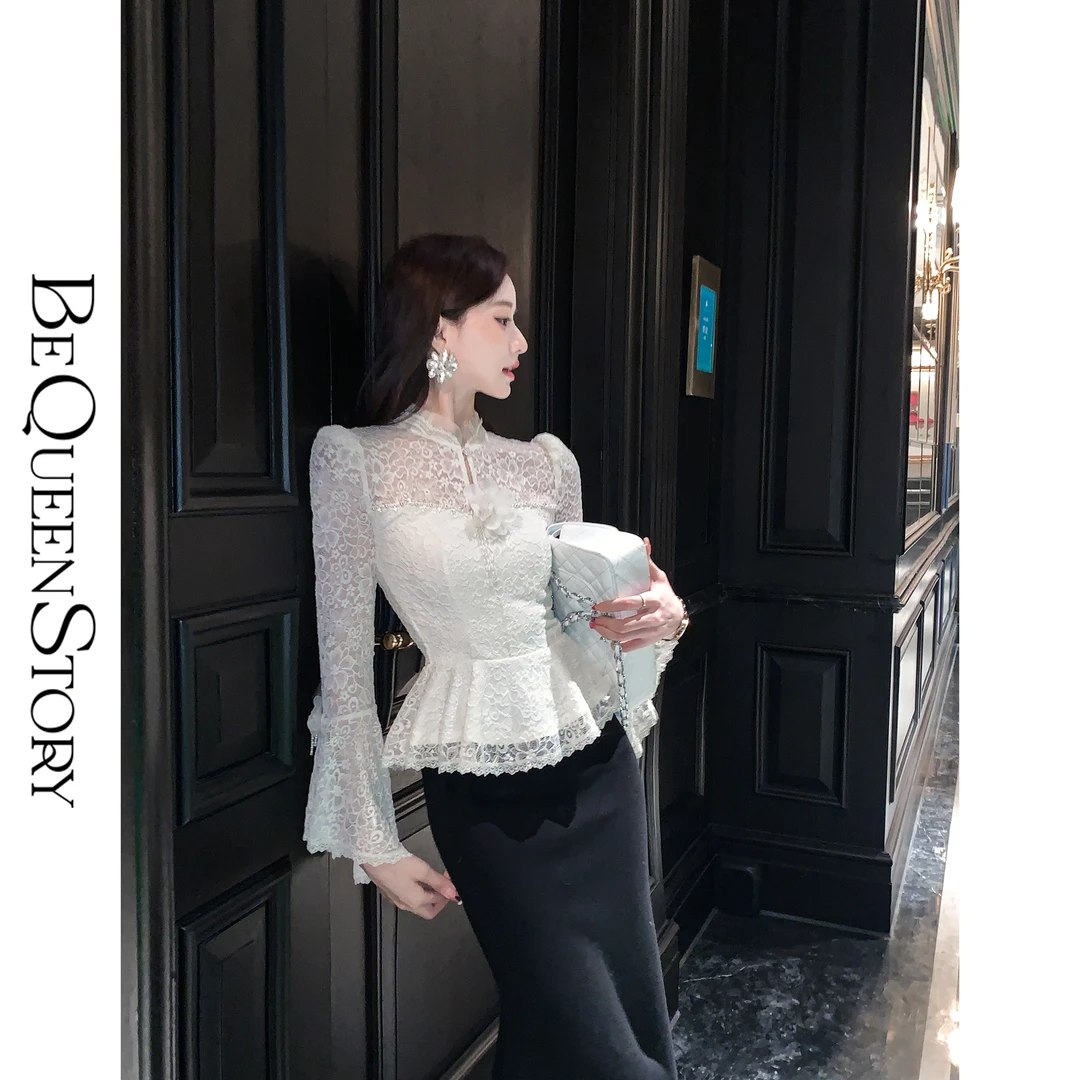 BeQueenStory【茉莉公主】手工钉珠配胸针法式小众高级感上衣白衬衣
