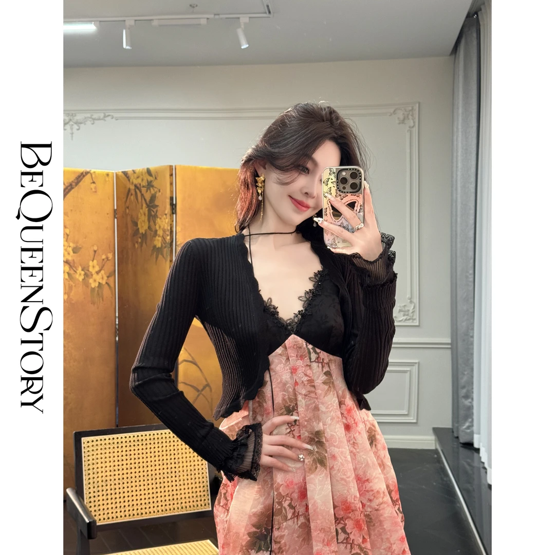 BeQueenStory【第六感女神】桑蚕丝天丝气质开衫上衣百搭纱线针织衫