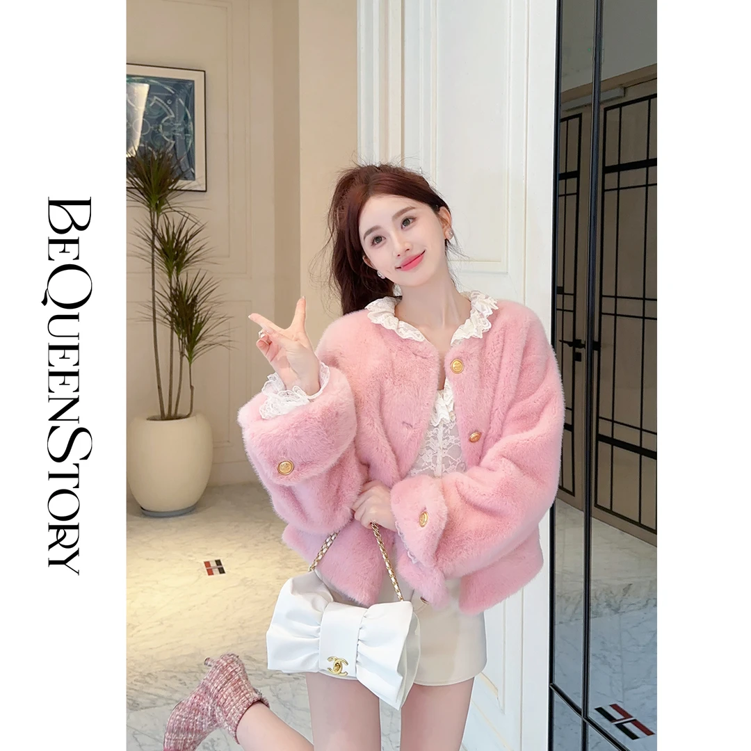 BeQueenStory【金奢粉梦】时尚亲肤软糯防风保暖环保草草外套秋冬