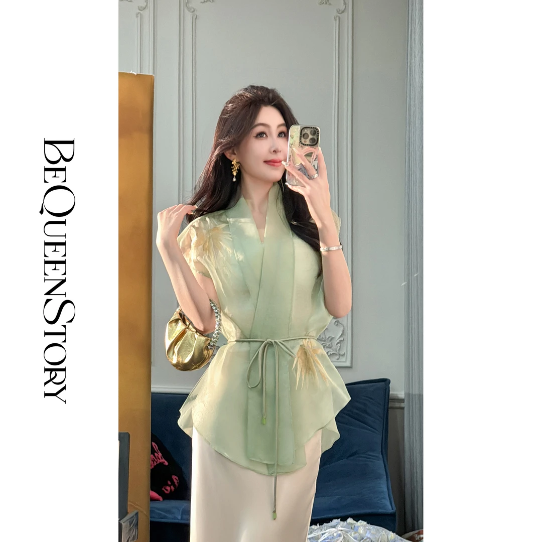 BeQueenStory【柳见青山】新中式时尚复古印花开衫上衣轻薄禅意外搭