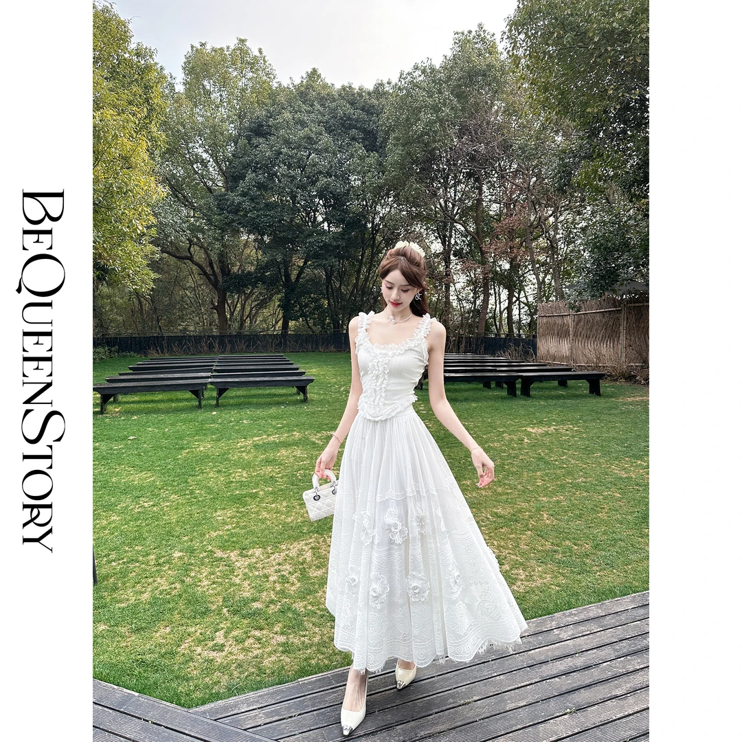 BeQueenStory【爱丽丝小调】时尚重工优雅甜美蕾丝显瘦白色半身裙