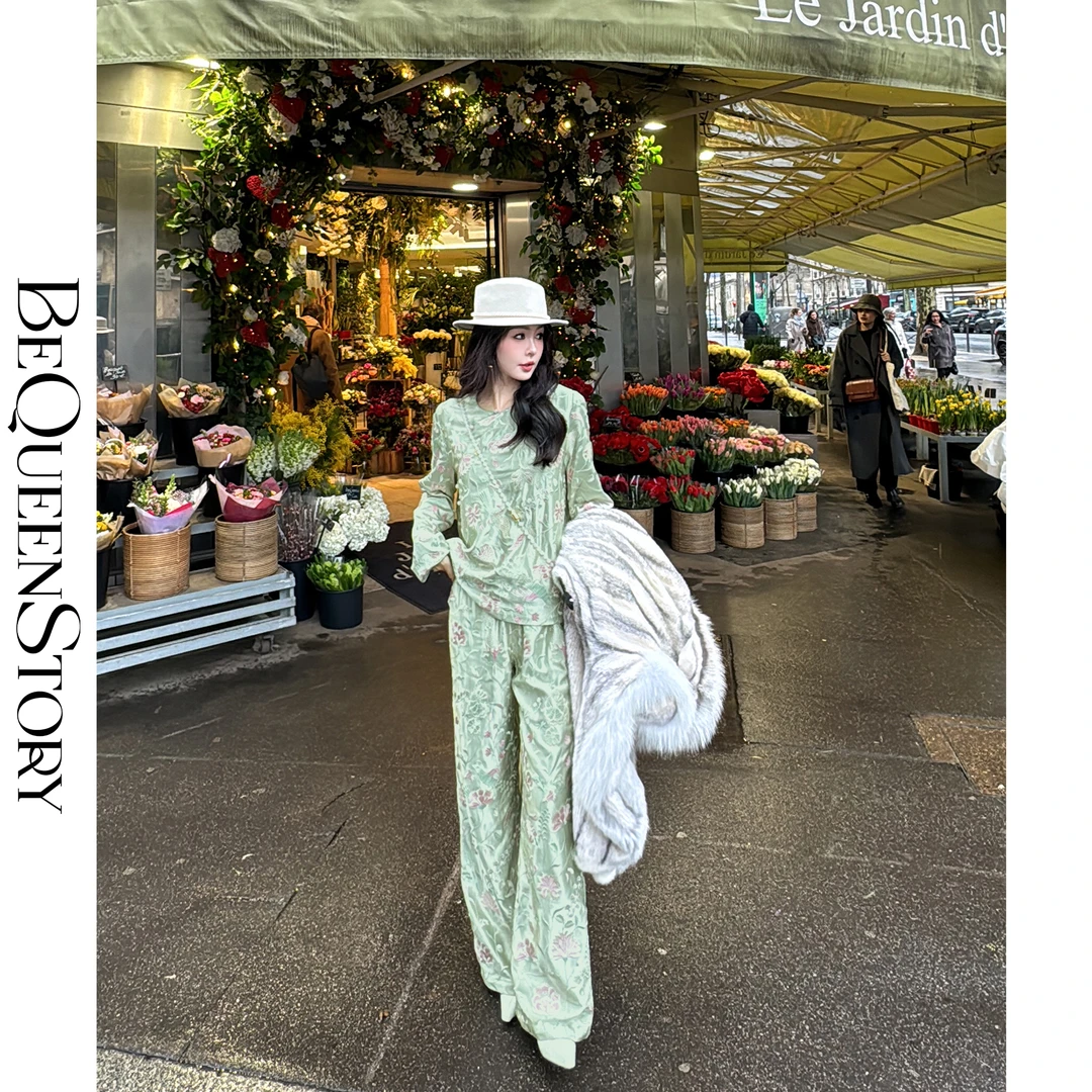 BeQueenStory【春夜芙蓉】新中式国风重工牡丹花醋酸圆领套装2025