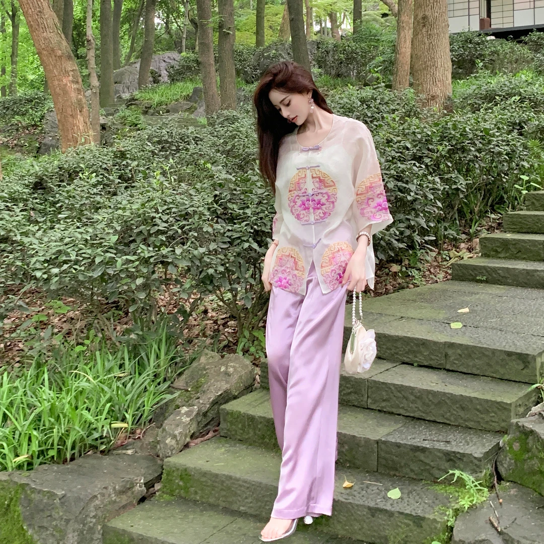 BeQueenStory【唐宫夜宴】国风古典优雅中式圆领开衫手工盘扣衬衫